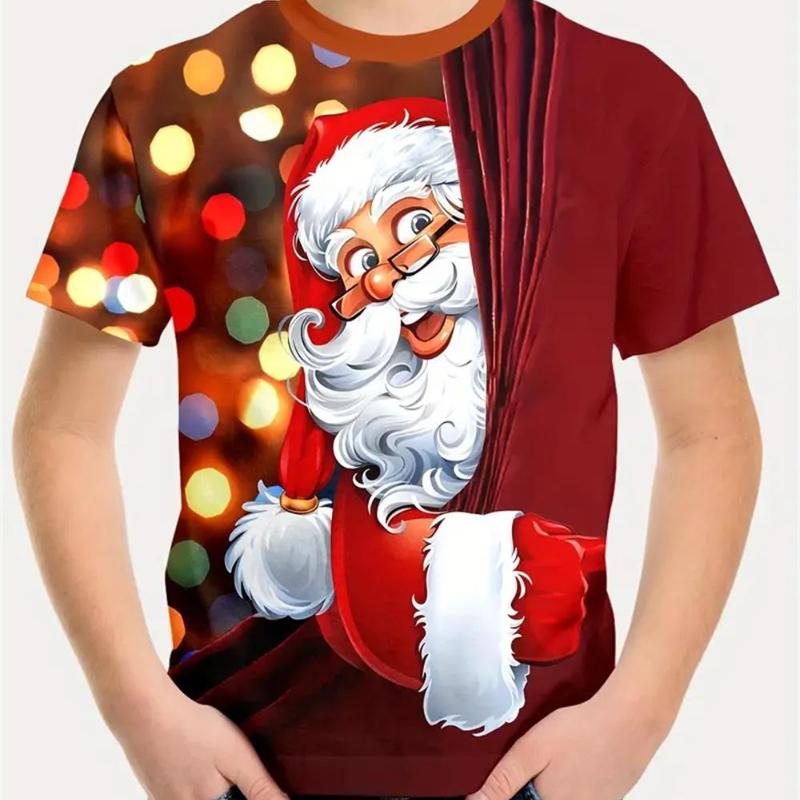 Kinder Weihnachtsmann Bedruckte Neujahrs T-Shirts Jungen Bequemes Mode Top Kurzarm
