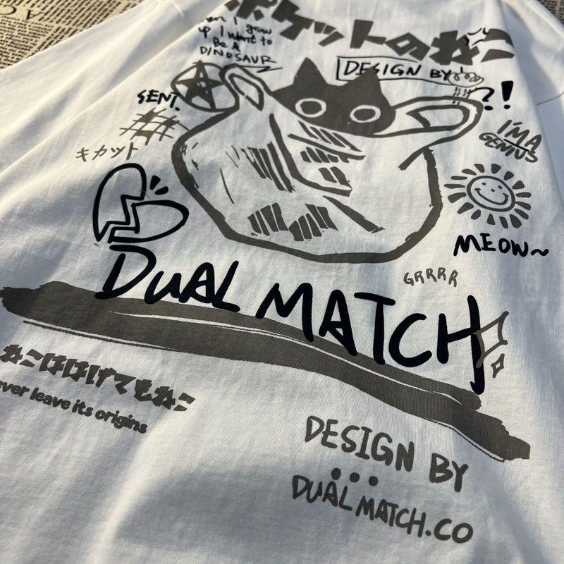 Kawaii Women Cartoon T-ShirtsSummer Harajuku Cat Printed Short Sleeve Tees Female Couple Streetwear Loose Clothes Y2K Tops