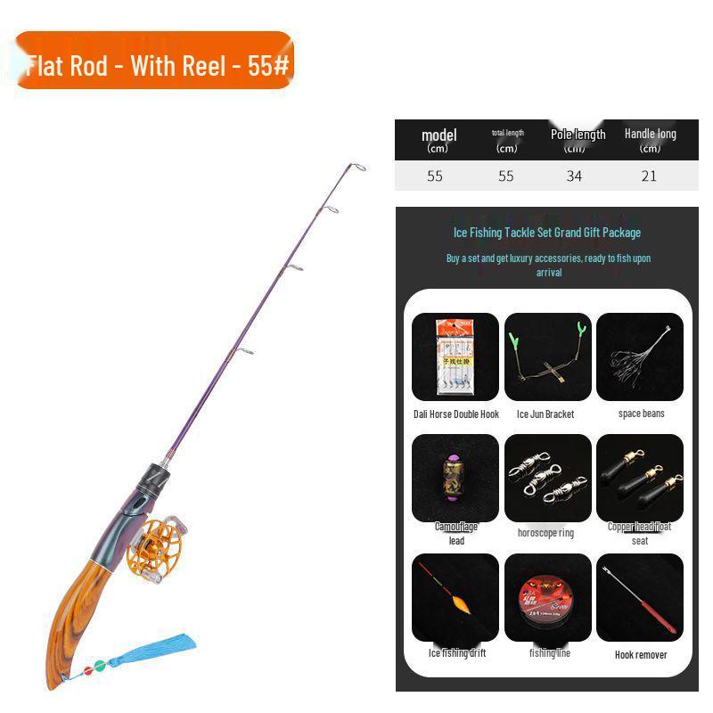 Ice Fishing Rod Set 2023: Winter Carbon Rod with Round and Flat Tips, Mini Size, Straight Handle