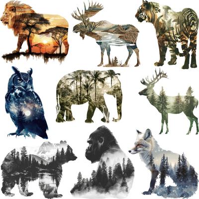 Creative Animals With Landscape Heat Transfer Vinyl Woodland Animals Parches Ropa T-Shirt Hoodies Diy Clothes Stickers Custom