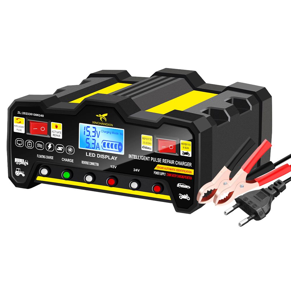 300AH 220W For Wet Dry Lead Acid LCD Display Full Automatic Car Battery Charger Intelligent Pulse Repair Battery Charger EU Plug