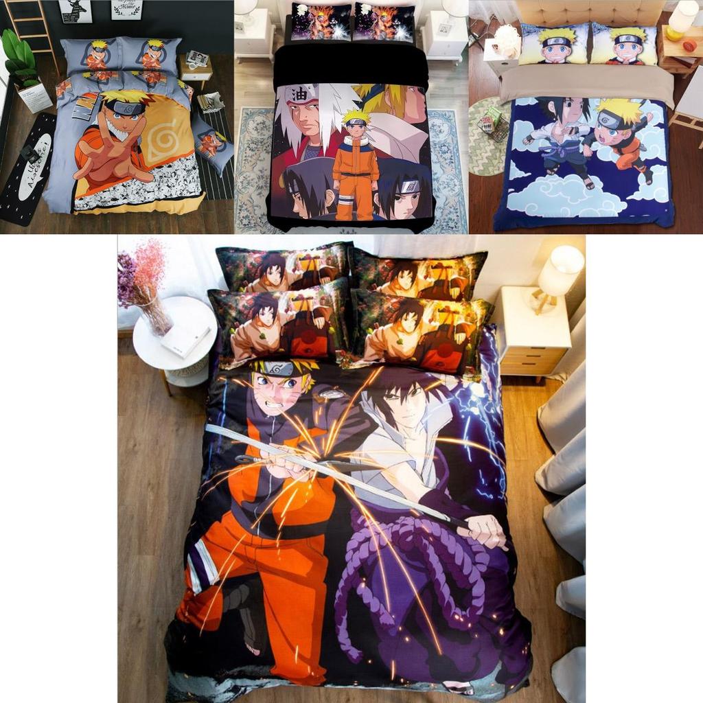 Naruto Anime Bettwäsche-Set, Bettbezug und Kissenbezüge, lebendiger Retro-Stil für Schlafzimmer