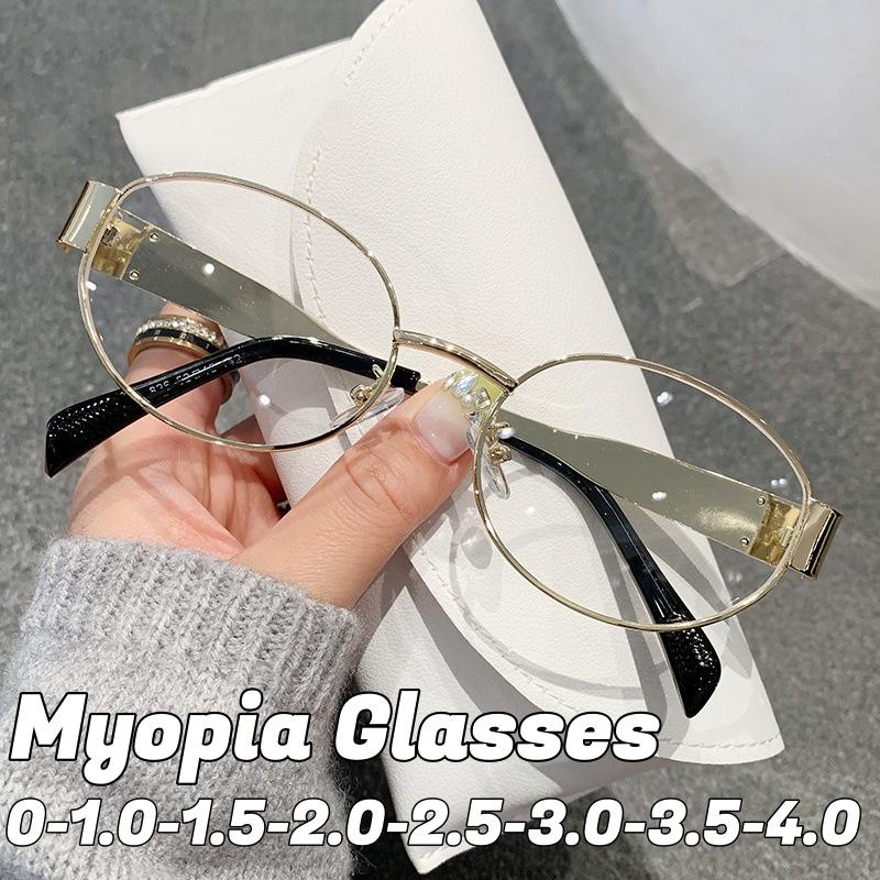 Damskie Okulary INS Styl Retro Owalne Złoty Drut Krótkowzroczność Luksusowa Marka Projektant Popularne Metalowe Okulary do Dalekowzroczności Moc 0 Do -4.0