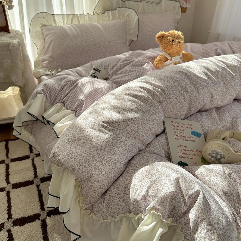 

Class A French style printing lace four-piece set, simple small fresh bedding three-piece set 1.2m sheet 3pcs фіолетовий