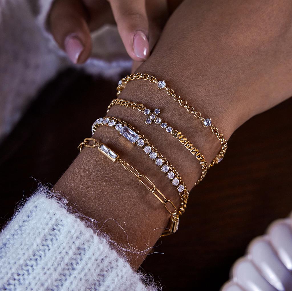 Zmysł projektowy klasyczny styl 18-karatowe złoto pasek biały cyrkon bransoletka na patyku biżuteria