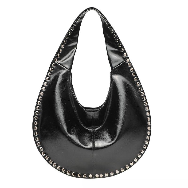 2026 Fashion Women's Bag Single Shoulder Slant Hanging Rivet Crescent Underarm Casual Tote Handbag