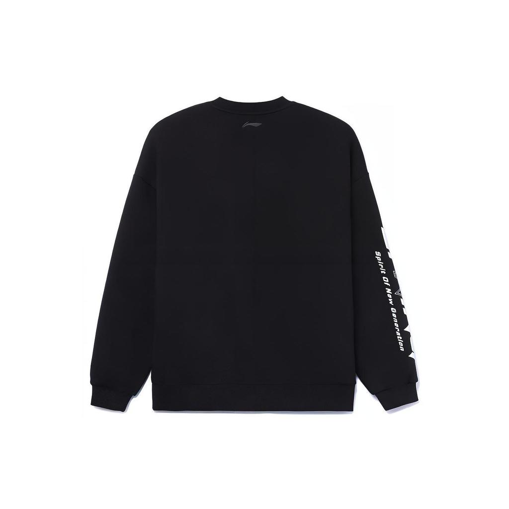 Li Ning Sports Fashion Series Logo Print Fleece Crewneck Sweatshirt Men Sweatshirt Black AWDRB77-7