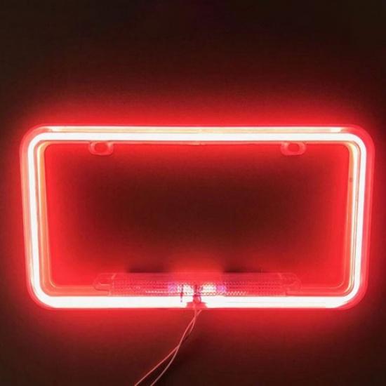 

12V Universal Car Neon License Number Tag Frame W/ LED Light Front Rear Cover червоний