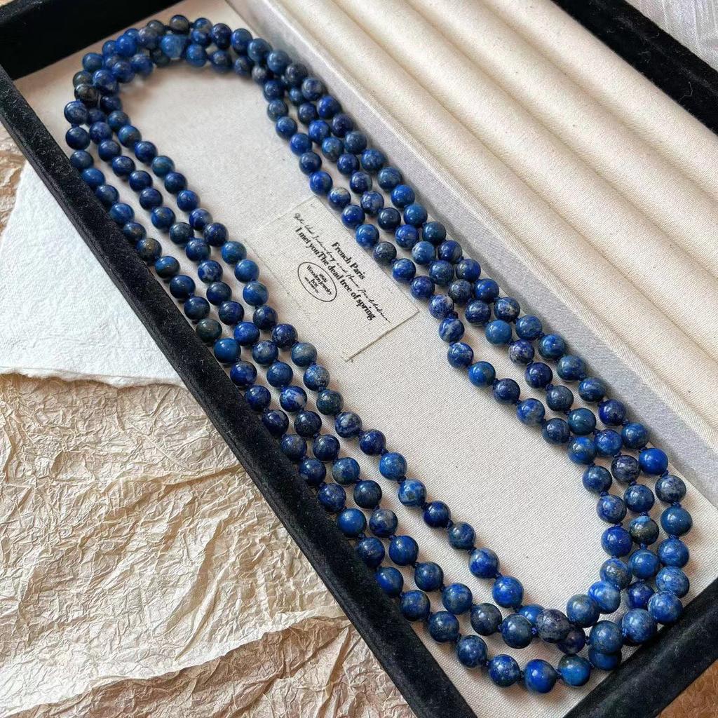 Retro 8M Natural Lapis Lazuli Natural Color Long Sweater Chain A Variety Of Ways To Wear Atmosphere Autumn And Winter Necklace