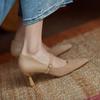 Burgundy Single Shoes Women's One-button Retro Mary Jane Shoes Shallow Mouth Gentle Shoes Pointed Thin Heel Temperament High Heels