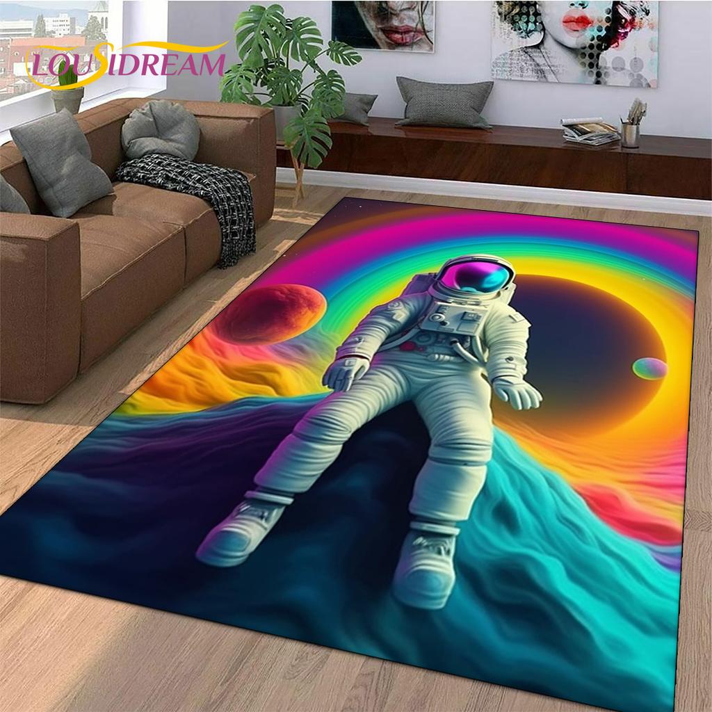 Astronaut Dream Universe Spaceman 3D Outer Space Cartoon Rug Carpet for Living Room Bedroom Decor,Non-slip for Sofa Doormat Kids