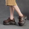 Johnature Plateauschuhe im britischen Stil, Pendlerhöhe, höhenerhöhend, echtes Leder, Schnürschuhe, Damenschuhe