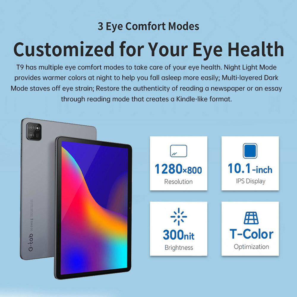 G-tab T9 Android 14 Tablet, 10.1 Inch 1280*800 IPS Screen, RK3526 4 Cores Max 2.0GHz, 6GB RAM (3GB +3GB Expansion) 64GB ROM