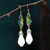 Magnolia Imitation White Jade Enamel Earrings – Retro Chinese Court Style