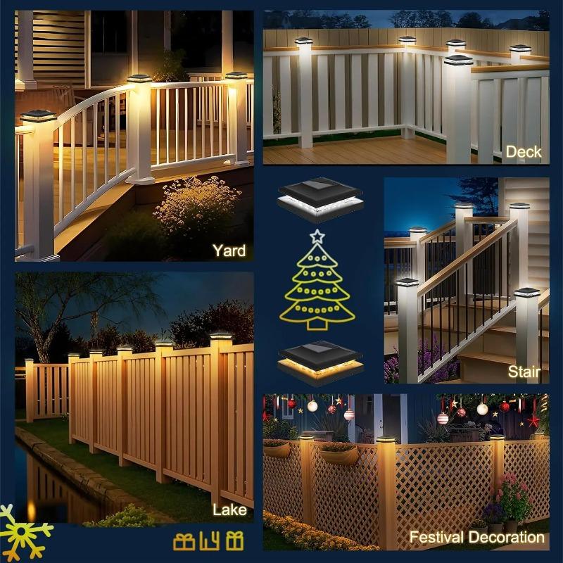 Solar Post Lamp 3000K 6000K IP65 Waterproof Outdoor Garden Fence Pillar Head Light for Villa Gate Yard Landscape Decor Column Lamp