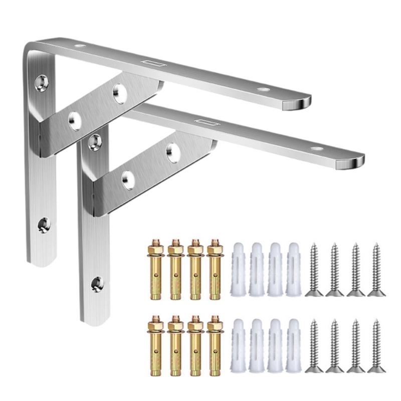 2Pcs Stainless Steel Support Brackets Heavy Duty Triangular Frame Wall Shelf Right Angles Support Stand Enduring