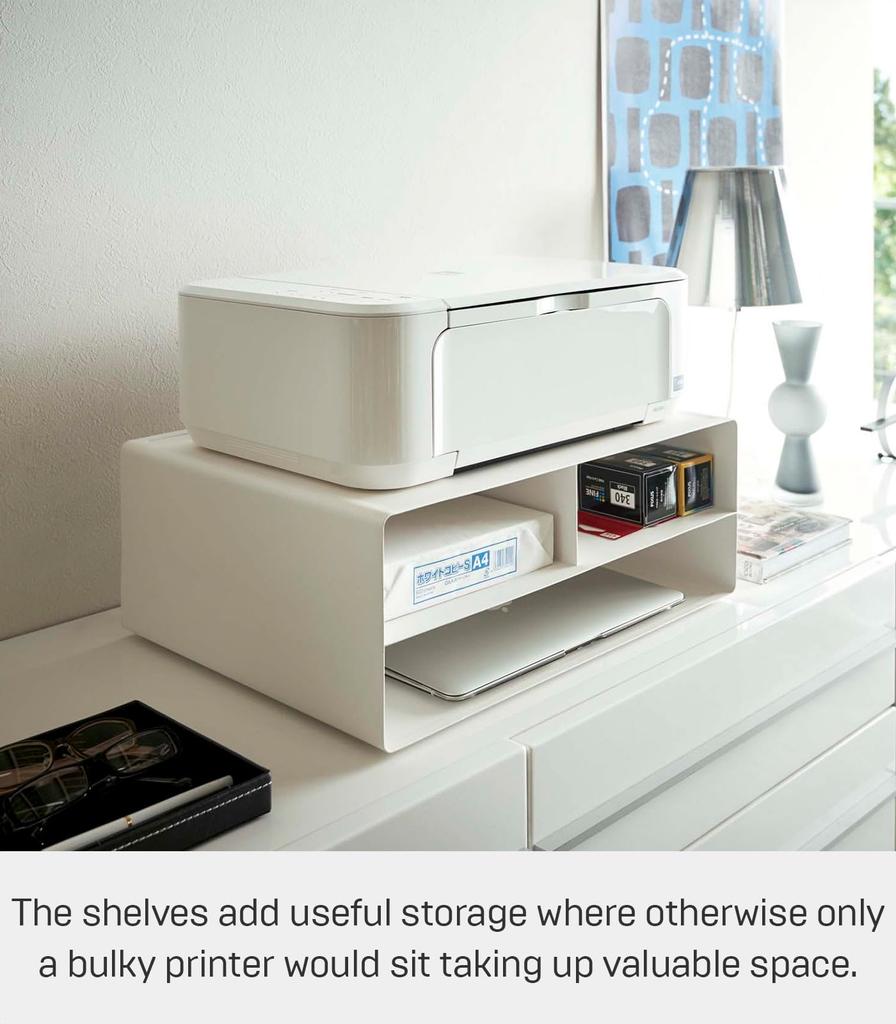 Yamazaki Printer Storage W48 x D37 x Tower 4348 Two-Way Rack, White, Approx. H19cm,