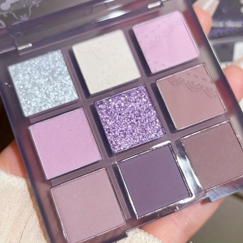 9barevná fialová kouřová oční paleta s vysoce pigmentovanými očními stínmi, matná a třpytivá paleta, dlouhotrvající, voděodolná pro ohromující oční vzhled
