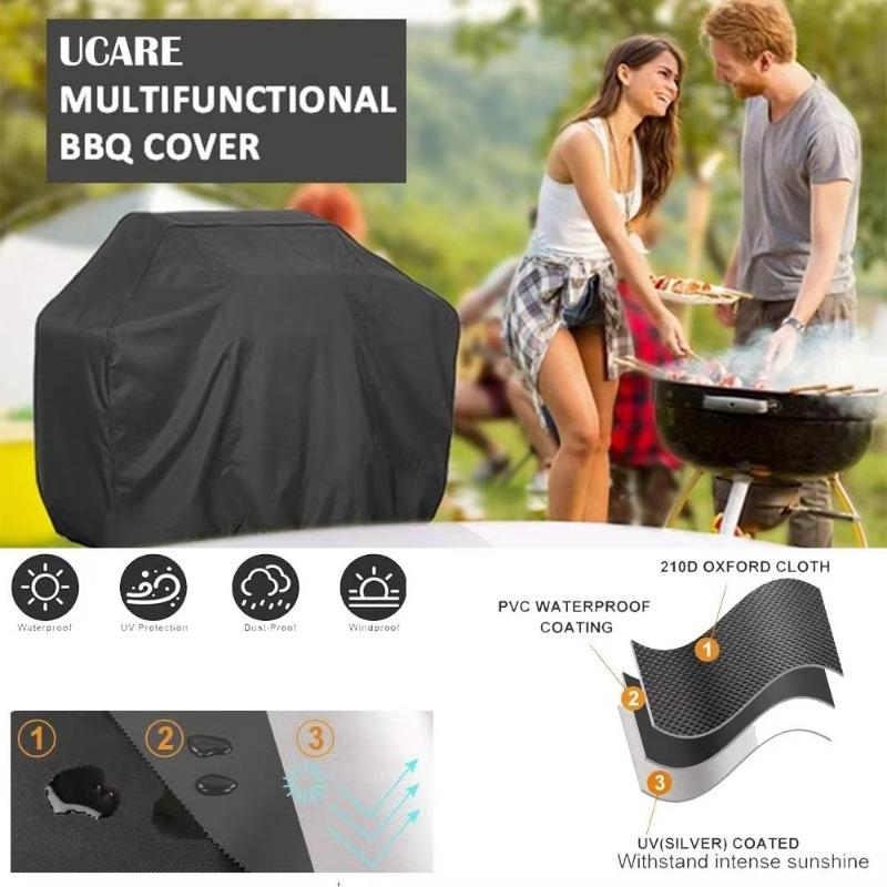 BBQ Cover with Storage Bag  UV Resistant Dustproof Barbeque Protection Cover Outdoor Barbecue Cover Round for Patio Garden