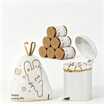Printed Drawstring Garbage Bags, Thick Leak‑Proof Automatic Closing Household Kitchen Trash Bags, No‑Tear Design