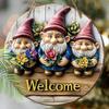 Wooden hanging decorative sign,welcome signs,The pattern is three gnomes,indoor or garden decorations,2D flat pendants, housewarming gifts for friends