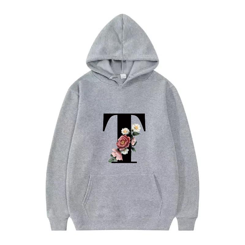 Letter Number Print Pattern Woman Fashion Loose Black Autumn Sporty Tops Clothes Pullovers Ladies Cheap Hoodies Men Sweatshirts