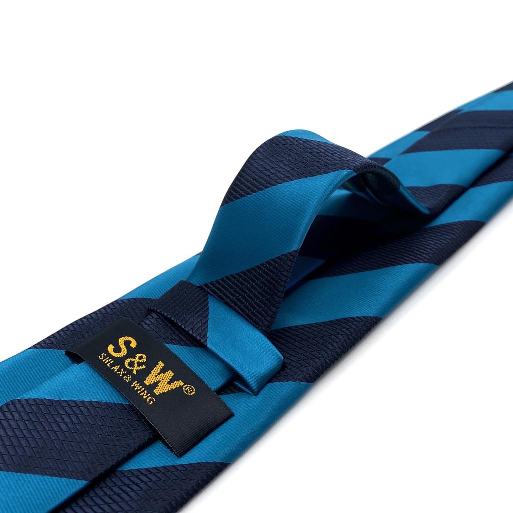 [S&W SHLAX&WING] Striped Tie for Men, Deep Blue Cerulean Stripe, for Business Suit Jackets, Skinny Fit 6cm