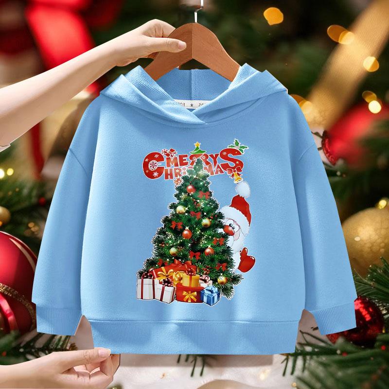 Children's Red Santa Claus Pattern Printed Hoodie for Girls Comfortable Outdoor Autumn/Winter Fashion Long Sleeve Hoodie