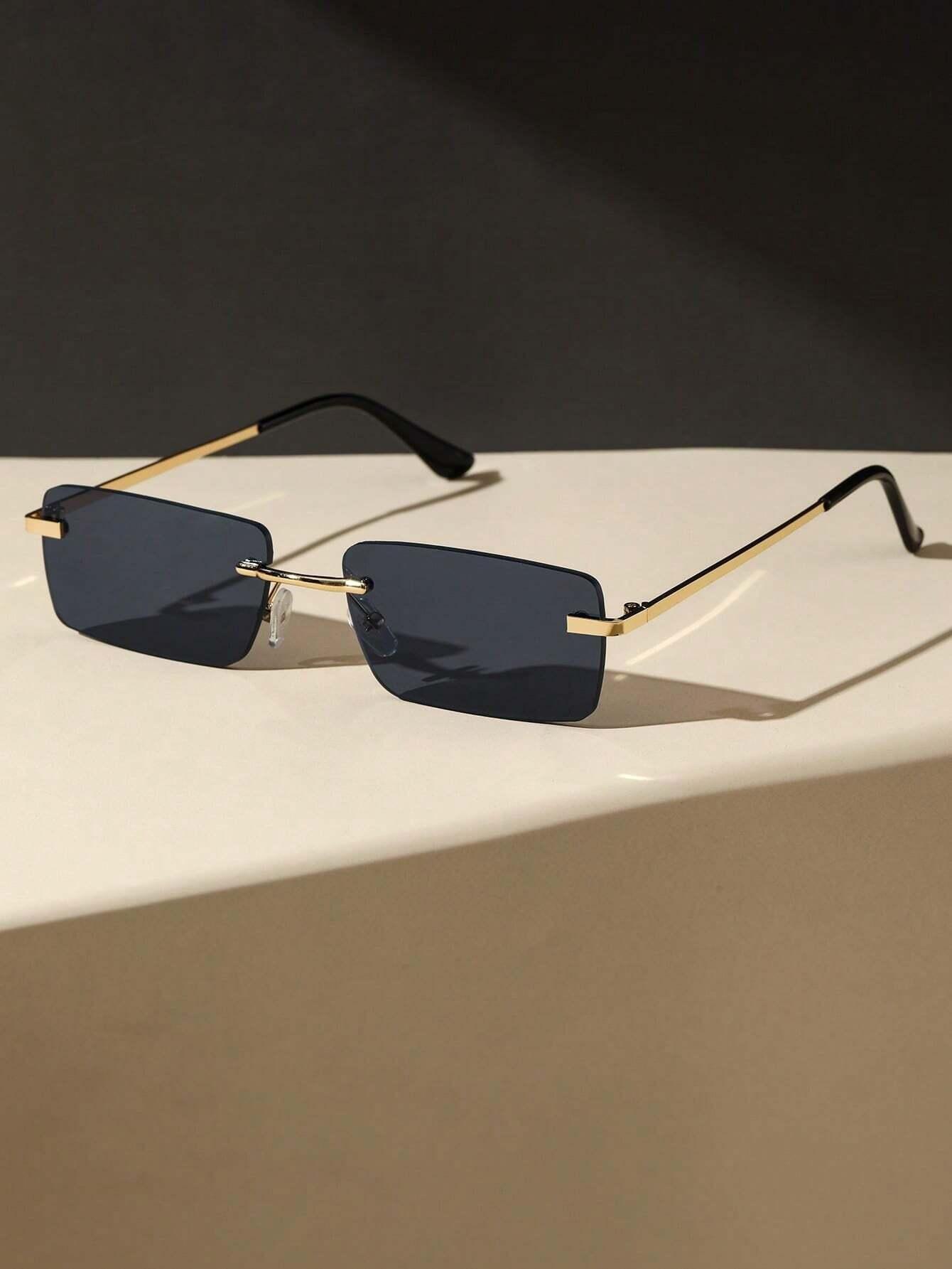 

Retro Minimalist High-Quality Unframed Rectangular Fashion Glasses Suitable for Daily Wear Driving And Photography чёрный
