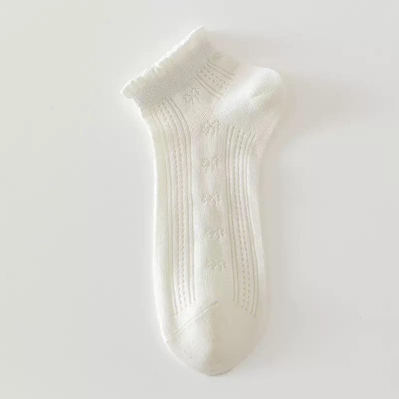 Ballet-style Lace Solid Color Short Socks, Combed Cotton Breathable and Comfortable Short Women's Socks, Simple Mesh Hollowed-out Bow