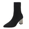 One-character women's black thermal boots, comfortable and fashionable pointed high heels, women's casual thick-heeled single shoes