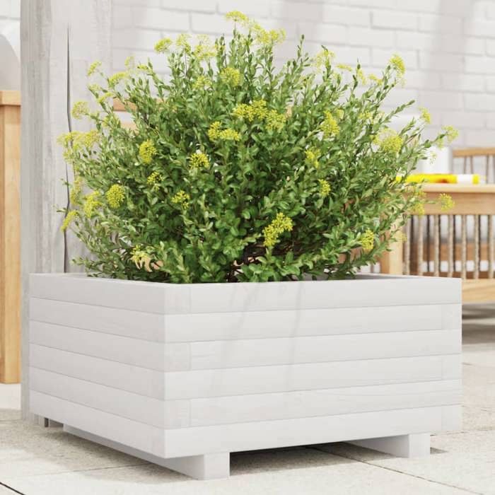VidaXL Jardinière blanc 50x50x26,5 cm bois de pin massif, jardinière d'extérieur, bac à fleurs, boîte à plantes, jardinière 847294