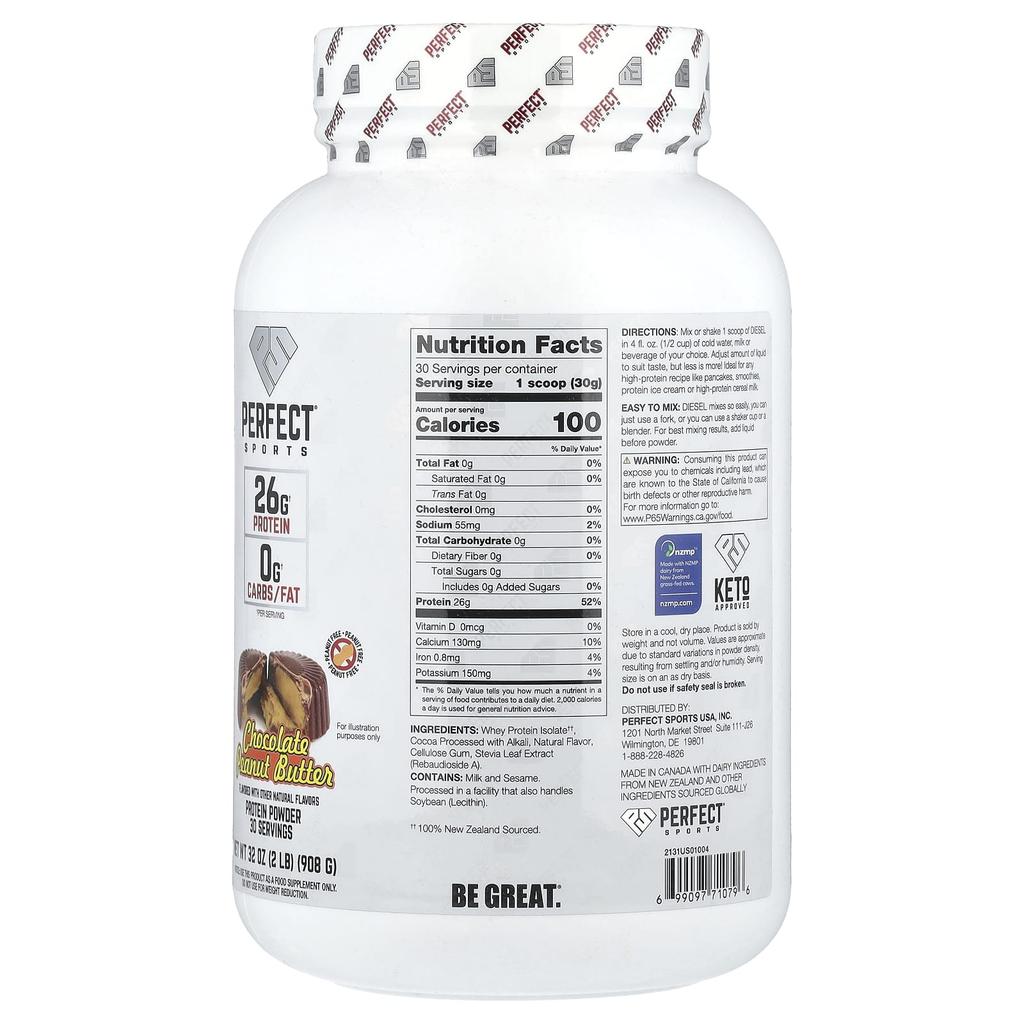 Diesel, New Zealand Whey Isolate, Chocolate Peanut Butter, 908G (2Lbs)