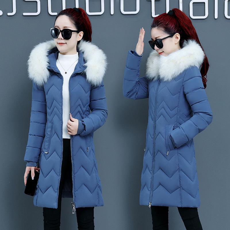 Women's Slim Fit Thickened Winter Coat, Warm Mid-Length Cotton, Large Sizes, 2021