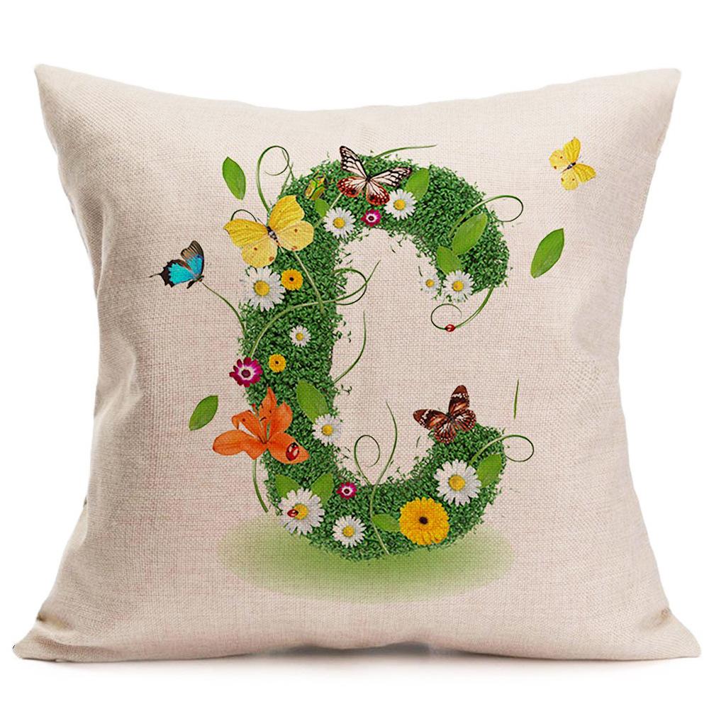 45 x 45 cm, englischer Buchstabe, Gras, Blütenblatt, Dekokissenbezug, Kissenbezug, Kissenbezug ohne Kern