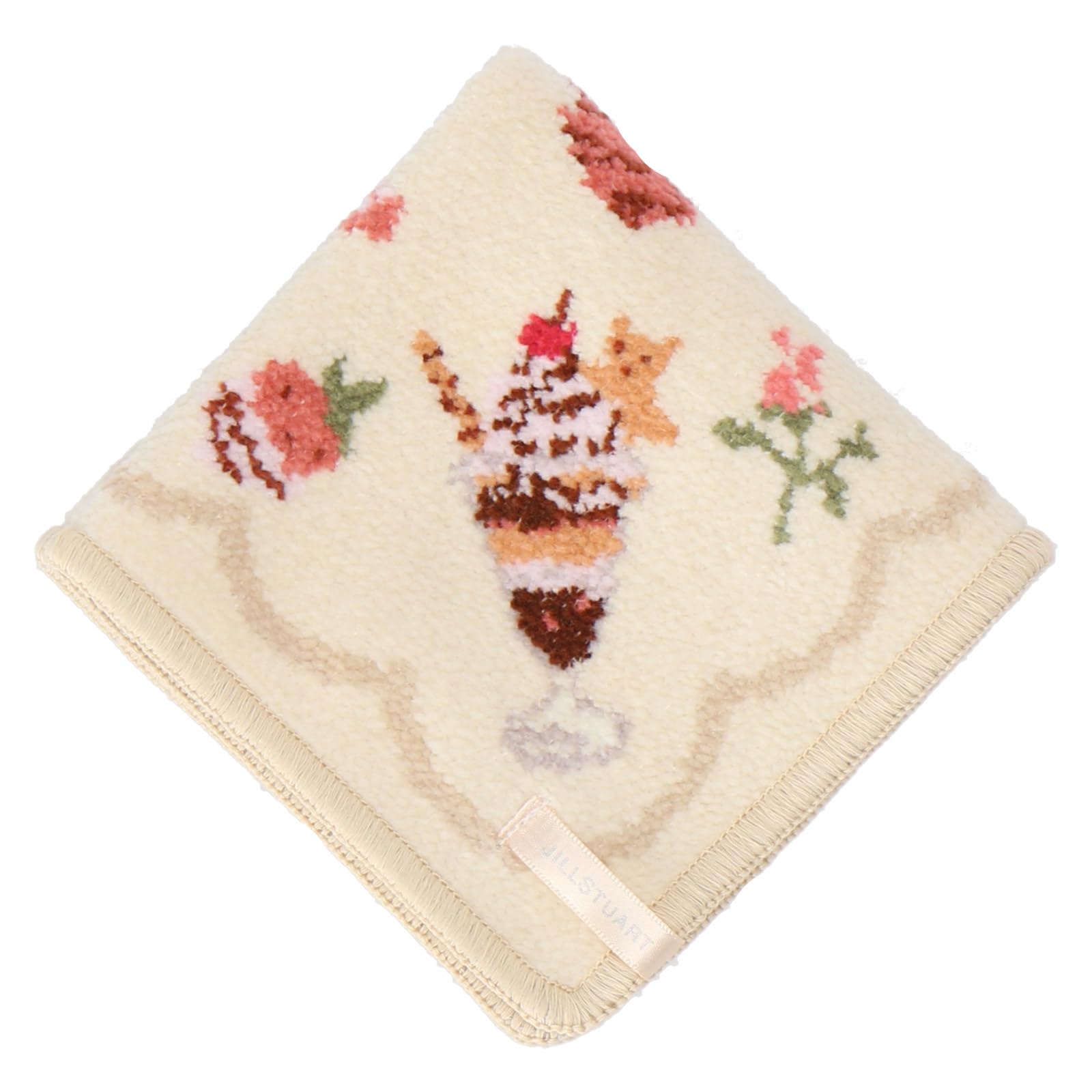 

JILL STUART Women s Chenille Handkerchief 09202012, Sweets Pattern, Cream, Approx. 25cm x 25cm