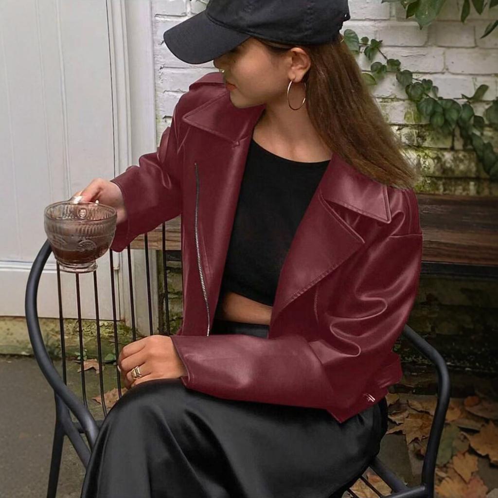 Cross-border Wholesale European and American Style Short PU Leather Jacket for Women, Motorcycle Jacket, Slim Fit, High-end Black Jacket, Trendy Insta