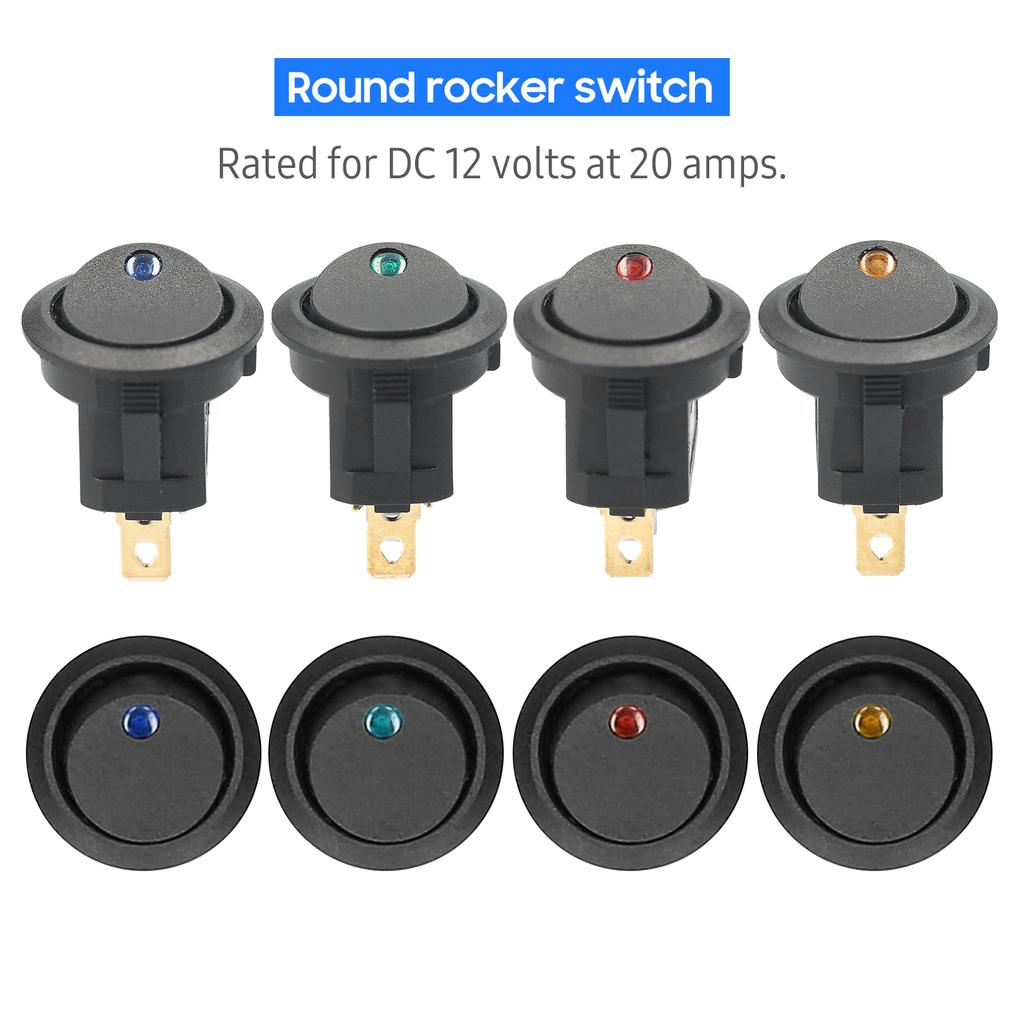 20Pcs DC 12V 20A Round Rocker Switch LED Light Toggle Switch On-off Control SPST Switch for Car Truck ATV UTV