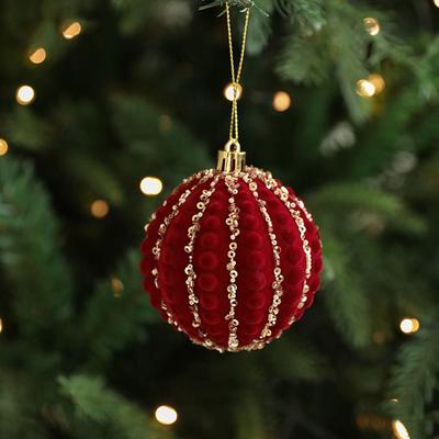 8cm Velvet Christmas Ball Pendant Glitter Shatterproof Christmas Hanging Balls Set Reusable Flocked Xmas Tree Ornaments