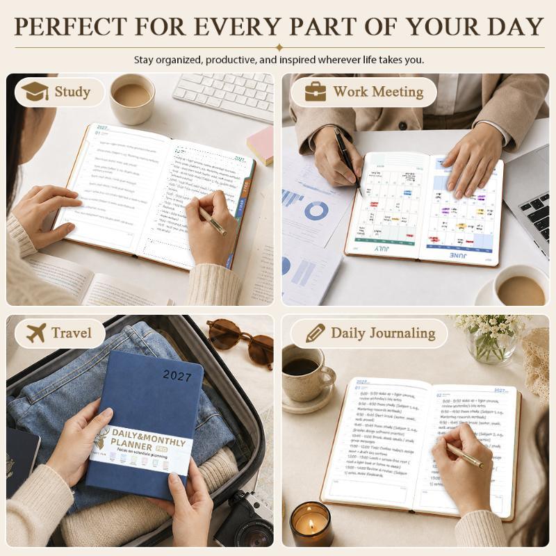 2027 A5 English Schedule Planning Notebook Efficiency Agenda Planner Notepad Ideal Gift for Students Colleagues Business Partners