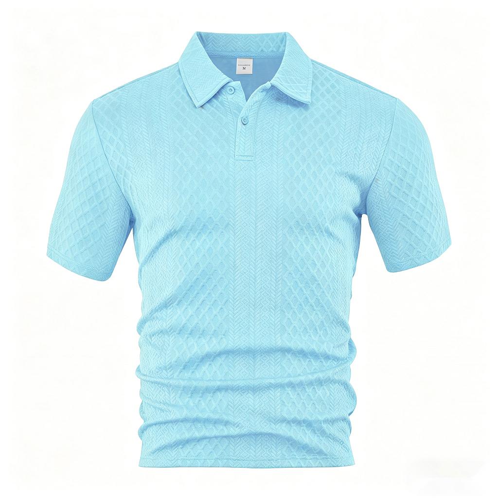 European and American Men's Summer Thin, Loose, Breathable, Casual Solid Color Jacquard Lapel Short Sleeved Polo Shirt for Men