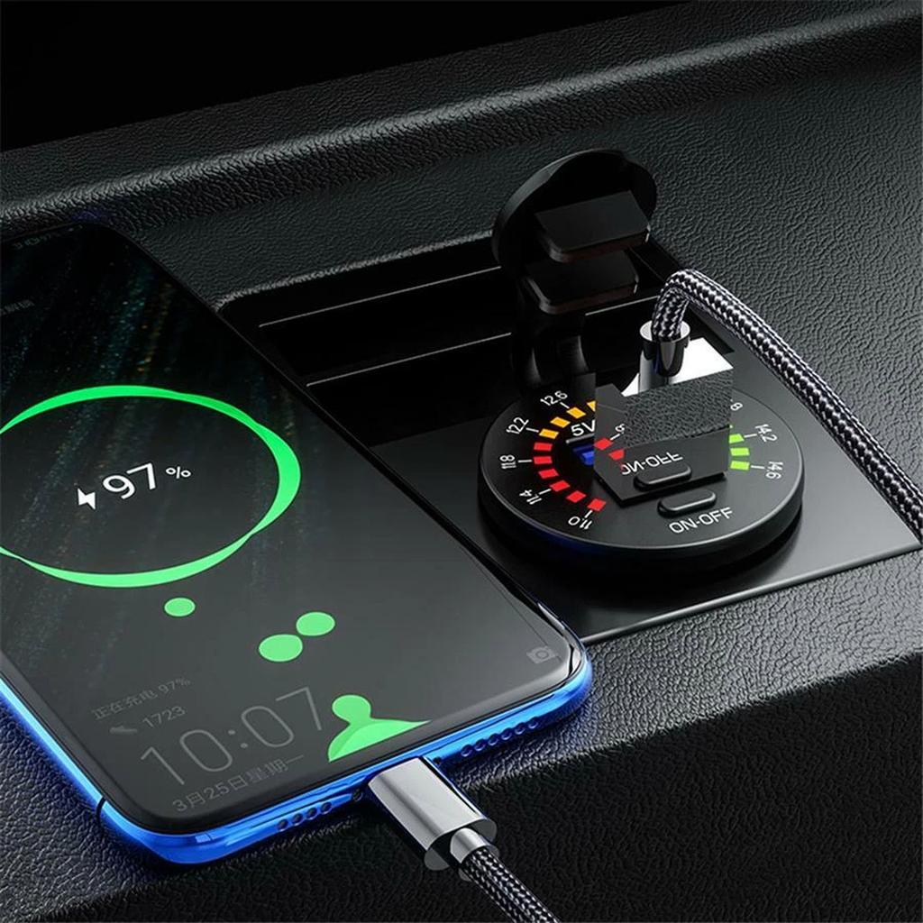 12V USB QC3.0 Fast Charging Charger With Color Display For Car Use