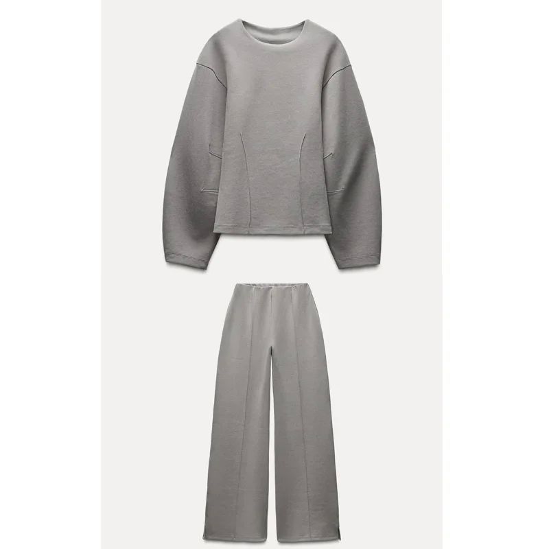 

Loose O-neck Top Wide Leg Pants Set Loose O Collar Top Wide Leg Pants Set Grey set L