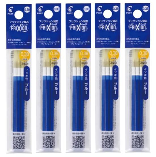 Pilot Frixion Ball Slim Pen 3 refills per pack x 5 Blue x 5 packs sets Multi-Color Refill, 0.38mm, packs, (LFBTRF30UF3L) (5 total)