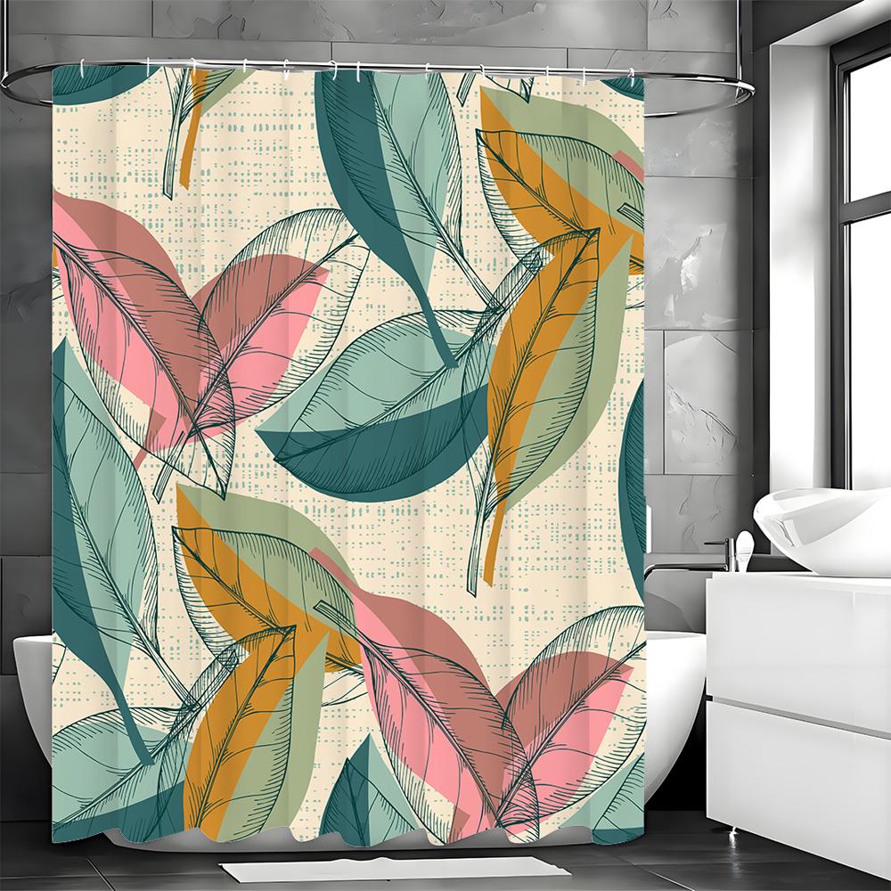 Colorful Vintage Leaf Shower Curtain, Bathroom Decorative Shower Curtain, Waterproof Shower Curtain with Hooks