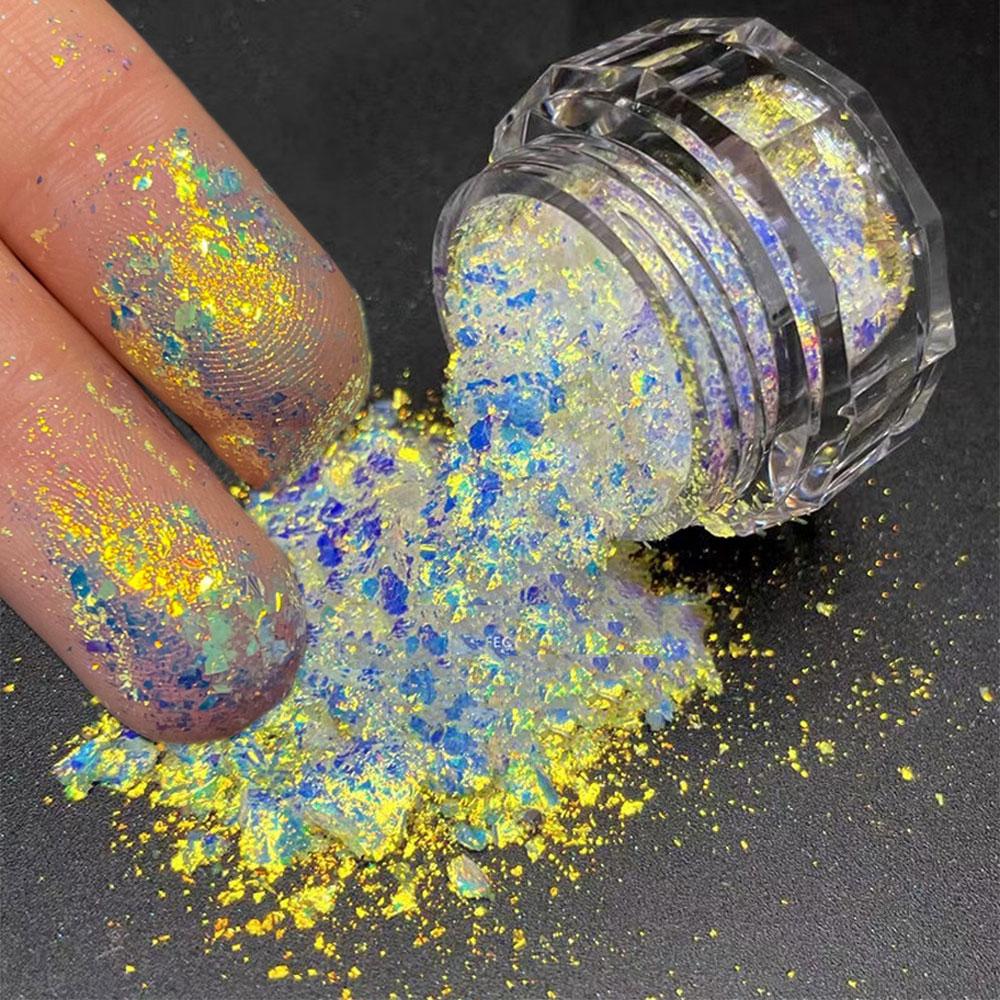 Crystal Fire Chameleon Nail Opal Flakes Iridescent Chrome Nail Powder Saprkly Chunky Glitter Mermaid Sequins Manicure Paillettes