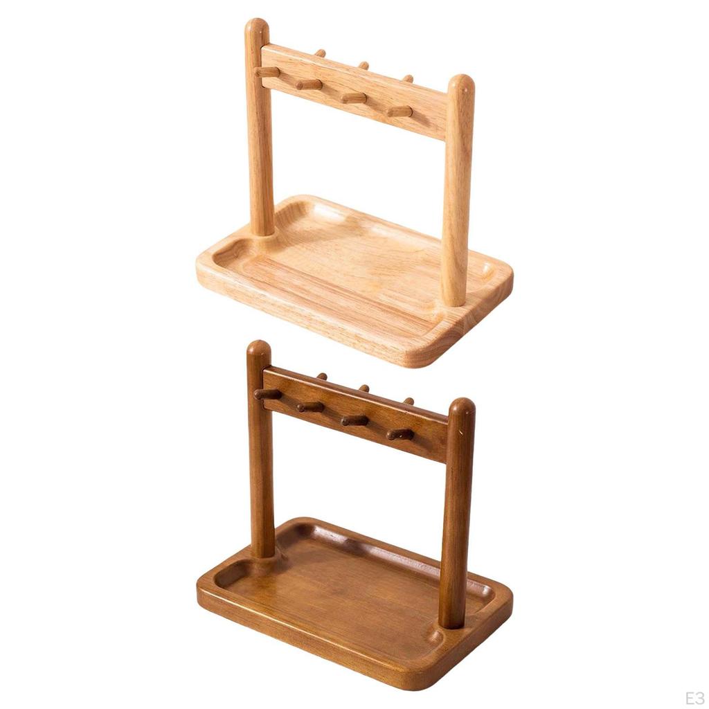 Desktop Key Holder Jewelry Organizer Stand Elegant Versatile Wood Rack with Hooks for Countertop