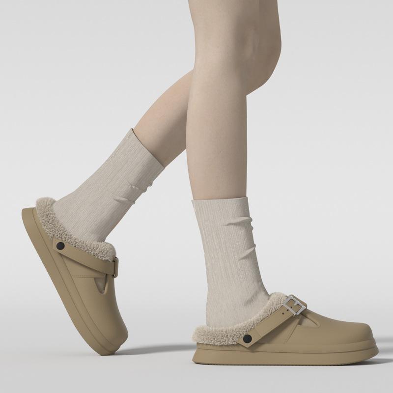 2025 Mode Herbst und Winter dicksohlige Plüschschnalle thermische Baumwollpantoffeln lässige neue Schuhe