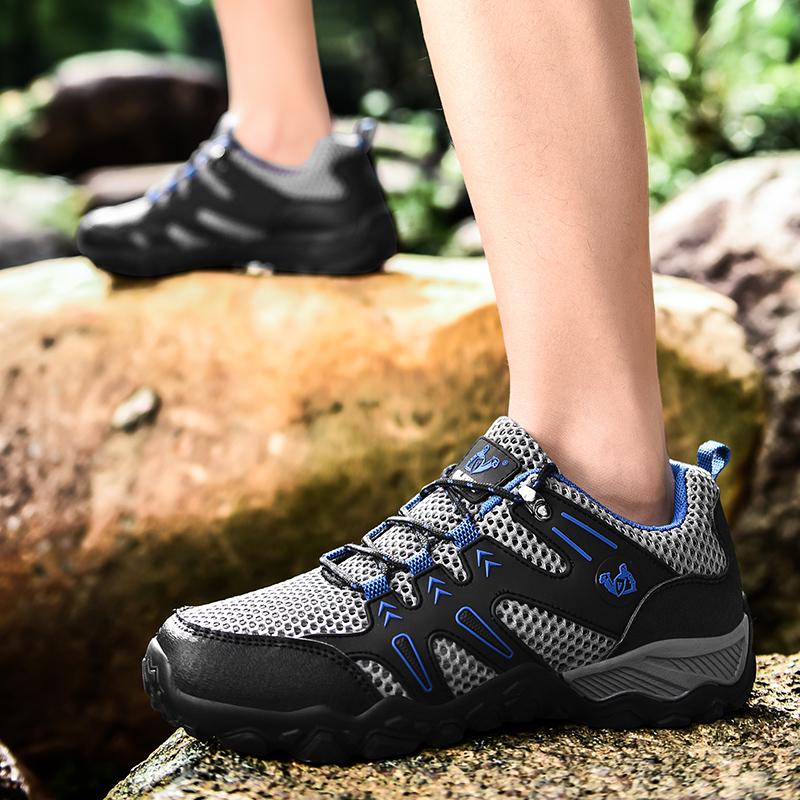 Summer Men's Soft Hiking Shoes Breathable Mesh Sneakers Walking Shoes Outdoor Climbing Shoes Male