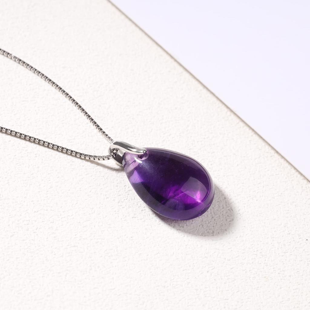 Amethyst Teardrop Silver Chain Necklace for Women [COAI]